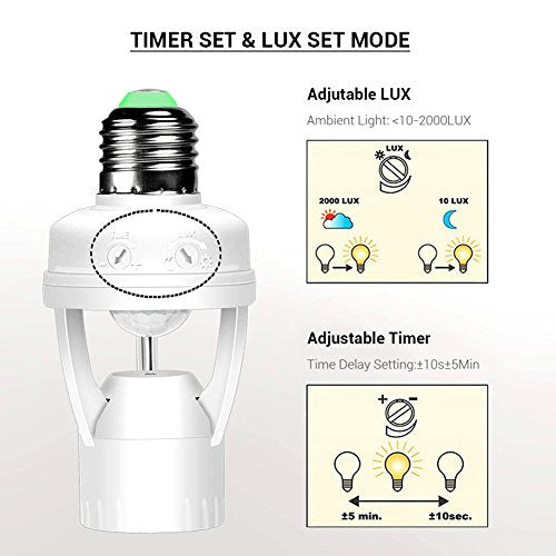 E27 montageadapter infrarood bewegingsmelder lamphouder met 360° PIR bewegingssensor, instelbaar TIME en LUX 4