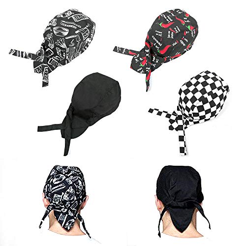 Mode keuken kokmutsen Hotel Chef Ober Cap Canvas Elastische Skull Cap Pirate Cap Professional Catering Chef hoed Bandana Cap Ribbon Cap Turban, zwarte set, Eén maat