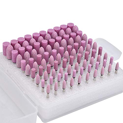 100 stukken polijsten steen slijpen kop polijsten accessoires wiel grat bit voor molen met box as diameter 3mm roze