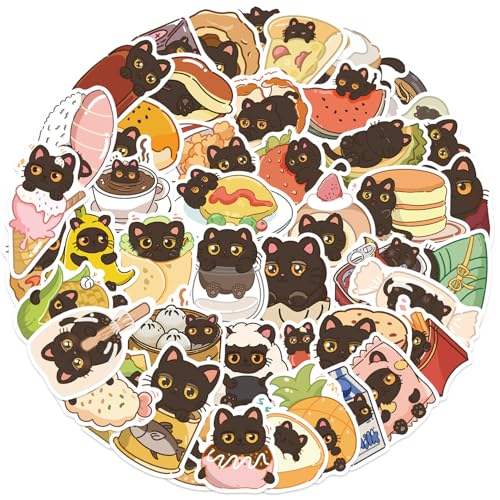 Zwarte kattenstickers voor jongeren en volwassenen, 50 stuks, zwarte kat, vinyl stickerset, auto, motorfiets, fiets, skateboard, snowboard, bagage, laptop, koffer, helm, motorfiets, computer