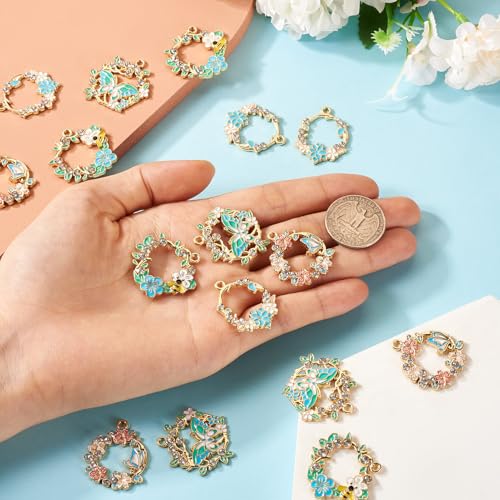 16 st Flower Rhinestone Emaill Hangers Garland Emaill Dangle Charms Gold Wreath Charm voor DIY oorbellen Ketting sieraden maken, Rhinestone Emaill Rhinestone, Rhinestone Emaill Rhinestone 5