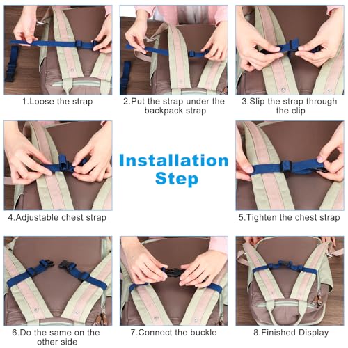 Rugzak borstband set, 2 stuks Polyester Webbing verstelbare vervangingsband met snelle release en anti-verloren lanyard voor Bag Outdoor Wandelen, Blauw/Zwart, Blauw/Zwart, 27cm 4