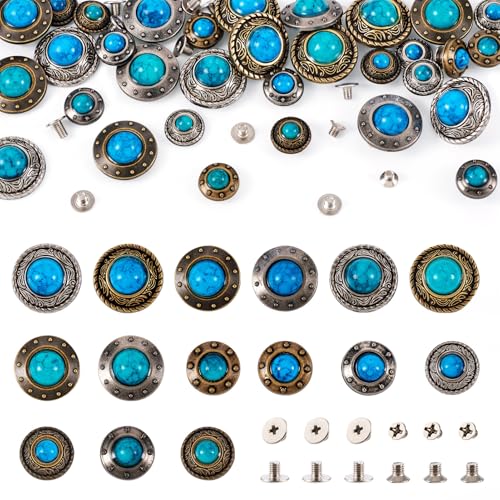15 Sets Turquoise Eye Conchos Ronde Schroef achterknop Blue Metal Decoratieve Gesp voor lederen portemonnee Belt Belt horlogeband handtas Crossbody Purse Jeans Case Crafting