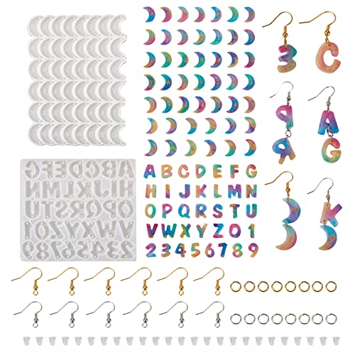 282PCS oorbel Siliconen mallen oorbellen maken Kits brief A-Z nummer 0-9 Maan Epoxy Resin mallen met oorbellen haken voor DIY oorbel sieraden maken