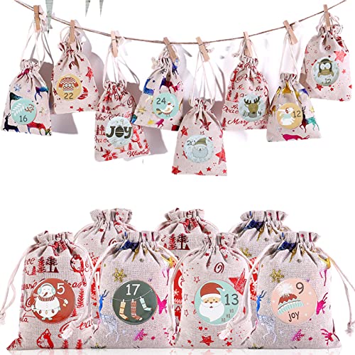 Set van 2 Advent Calendar Numbers, Knoppen Nummer 1-25 voor de kerstkalender DIY ambachten voor Jute Bags, Pins (Kleurrijk Goud) 5