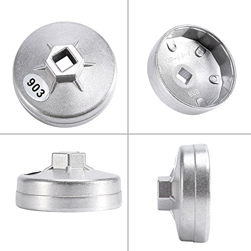 Oliefilter sleutel 74mm 14 Fluiten Transit Olie Filter Verwijderaar Socket Verwijderaar Autoolie Filter Verwijdering Gereedschap Zilver Aluminium voor Benz en meer