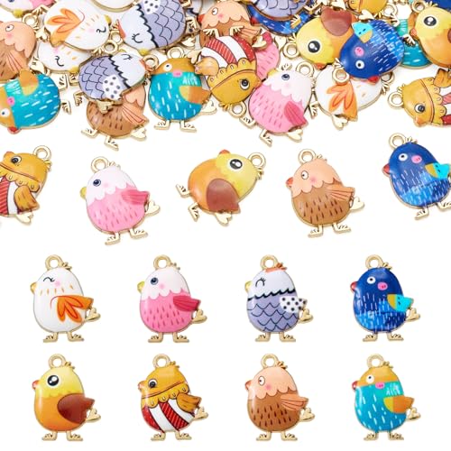 32 st. Chick Emaill Bedels voor sieraden het maken van kip kleurrijke bengel bedeltjes Legering Paas hangers Bulk voor ketting DIY armband oorbellen ambachtelijke accessoire, metaal metaal, metalen email, Nee