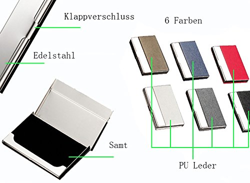 PU leer en roestvrij staal Business Cards 95 x 58 x 10 mm voor mannen en vrouwen, wit, minimalistisch 5