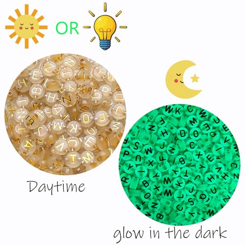 1000 Stuks Lichtgevende brief kralen Ronde gouden brief kralen voor Stringing Craft Set voor armband, Haarband, Ambachten 4