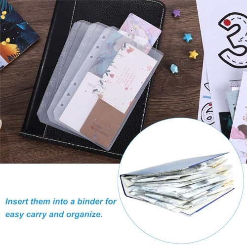 A7 Ring Binder, 12 stuks PVC 6 gaten Binder Mappen Foto's Kaarten Rekeningen Document Waterdichte Filing Opslag Losse blad zakken voor 6-Ring notebook map, Transparant 4