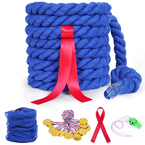 20ft Kinderen Volwassen Tug van War Touw Kit met Whistle Medal Accessoires, Outdoor Playfield Day Family Party Birthday Party Game Tug of War Rope Kit (Blauw)