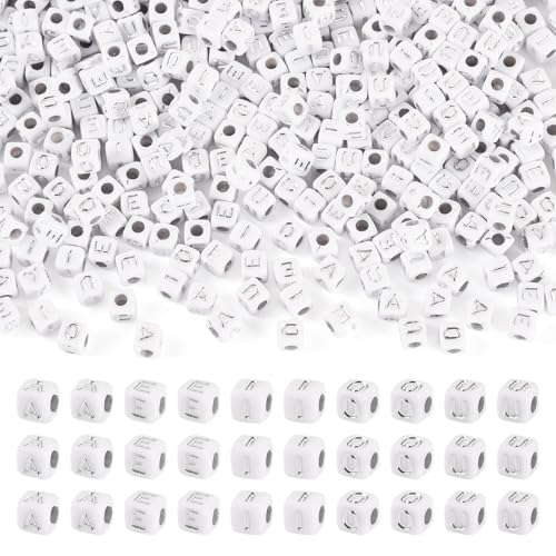 500st Vierkante Klinker Letter Kralen Kubus 5mm Wit Alfabet Kralen A/E/I/O/U Initial Letter Kralen Klinker voor vriendschap armbanden Kettingen sieraden maken
