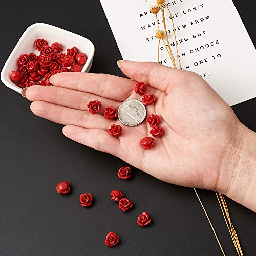 50 st. Red Rose Cinnabar kralen Detail gesneden bloem spacer kralen 10mm Rose bloemblaadjes Link Charms kralen voor Valentijnsdag sieraden het maken van bruiloft decoratie decoratie ambachten Hol 3