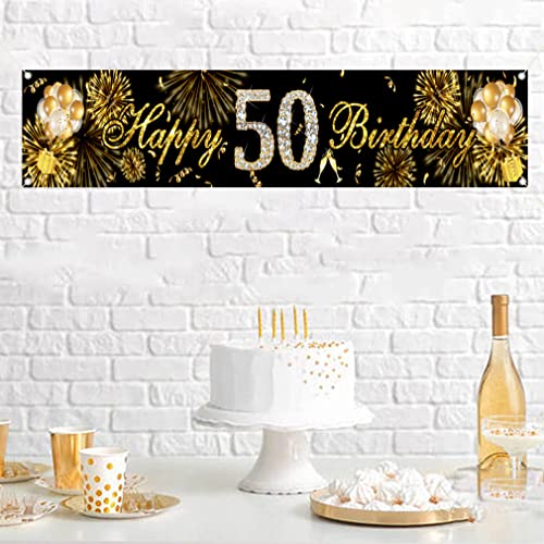 50e verjaardag decoratie tuin banner zwart en goud tuin decoratie banner stof teken 50e verjaardag feest welkom teken poster man en vrouwen 50 jaar oud partij leveringen