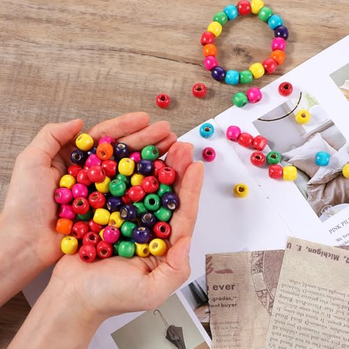 200st Kleurrijke houten kralen met groot gat houten kralen voor het strelen van kleurrijke ambachtelijke kralen voor dreadlocks, haar vlechtende kralen, natuurlijke houten kralen voor sieraden maken 3
