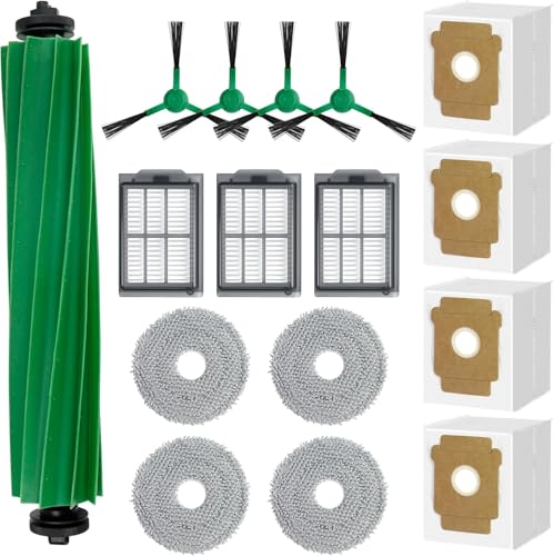 16PCS Vervangingssets voor iRobot Roomba Plus 505/405 Combo Stofzuiger, Accessoires Onderdelen 1 Hoofdborstel 3 HEPA Filter 4 Zijborstels 4 Stofzak 4 Mopdoeken