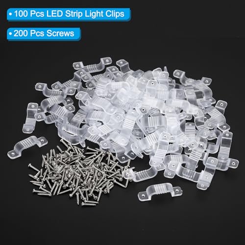 100 stuks LED Strip clips Montage haken met clips en schroeven voor 15mm-17mm Neon RGB lichtkabel Transparant 3