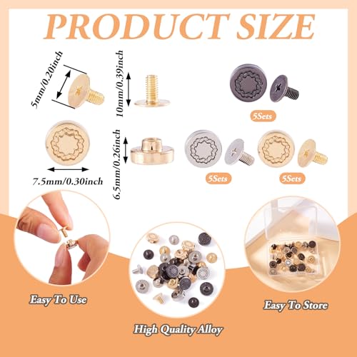 15 Sets Schroeven Knobs Legering Stud Schroef Nagel Schroef terug Hoes Rives Vintage ronde schroeven Knobs 3 Kleuren Studs Belt Bag Schroeven voor dagelijkse accessoires 4