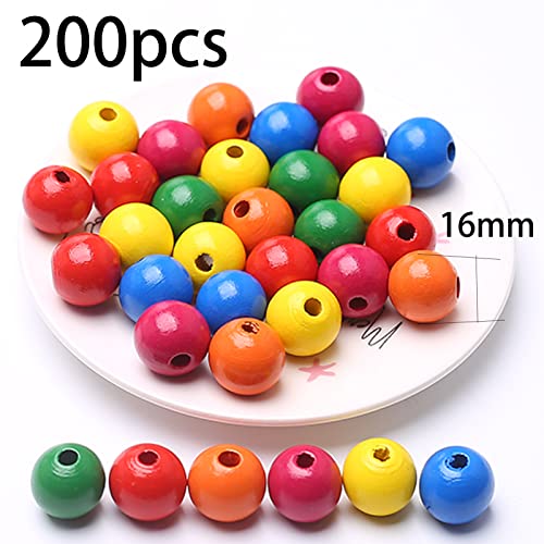 Houten kralen, 200st 16mm Natuurlijke houten kralen Ronde houten kralen Ambachte kralen voor doe-het-zelf armbanden sieraden decoraties Cadeau (kleurrijk)