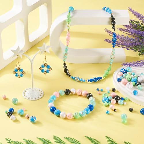 120st Stenen & Trochus Shell kralen 8mm ronde edelsteen Spacer kralen 8 kleuren synthetische stenen sieraden kralen Bulk voor ambachten armbanden sieraden maken