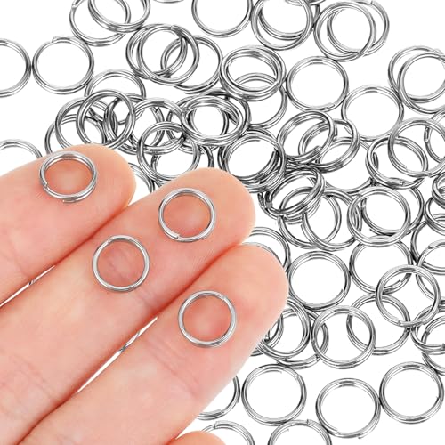 Pakket van 100 kleine sleutelhangers, dubbele lus roestvrij staal Split ringen Mini Sleutelhanger, metalen ring connector voor sieraden, oorbellen, ketting, armbanden en ambachten (8mm)