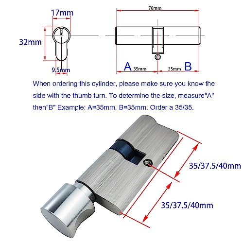 Thumb Turn Euro Cilinder Lock 40/40 (80mm), Euro Deur Lock met 5 toetsen, Anti-Collision Anti-Drill, Anti-Pick Deur Lock met sleutels, hoge beveiliging voor houten, UPVC en samengestelde deuren