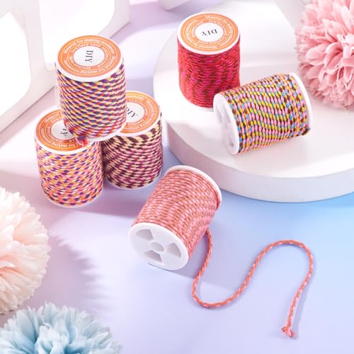 6 Rolls 4 Ply Poly Cotton Cord 1.5mm handgemaakt Macrame Touw Kleurrijke gevlochten draad voor DIY Craft String Wall Hangings Plant Hanger Chinese knopen, 4m/roll 4