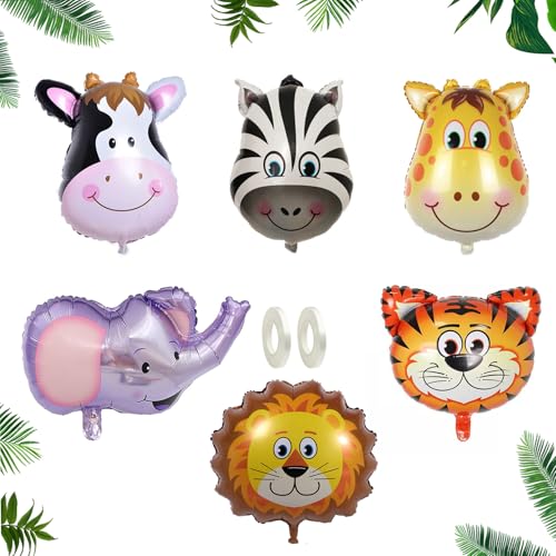 Helium Pack van 6 Farm Animal Ballonnen, Grappig Opblaasbare Olifant, Tiger, Leeuw, Zebra, Koe, Giraffe Ballonnen, Pak van 6