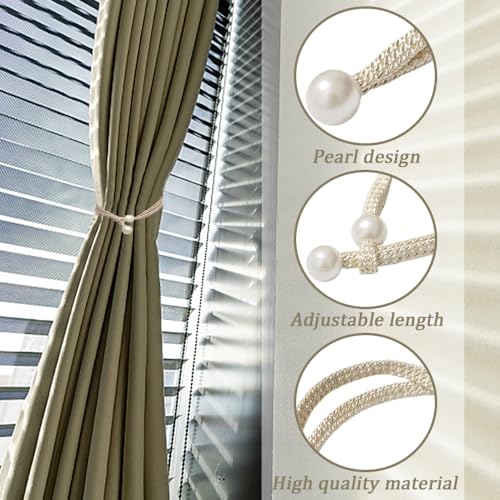 12 Stuks Gordijn Tie Backs Touw, Verstelbare Tie Backs met Parel Gordijn Touw Gesp Gordijn Cord Houders Moderne eenvoudige stijl Behoudmiddelen Polyester handgeweven gordijn houders voor 3