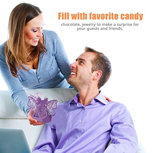 100 PCS witte bruiloft favorieten dozen, snoep chocolade Sieraden Verrassing voor bruids douche Rustic Gift Box(Licht paars)