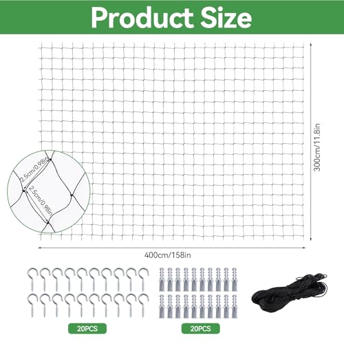 Kattenbeschermingsnet van nylon, 3 x 4 m, zwart kattennet voor balkon met heek, op maat te snijden, kattenbeschermingsnet voor balkon, scheurvast, geen boren, kattenbescherming, Ramen voor deuren