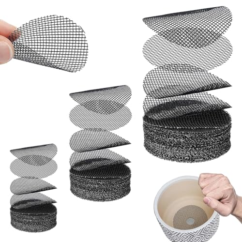 150 Stuks Bloempot Mesh Pads, Plastic Mesh Sheet, Ademende Plant Pot Bottom, Ronde Plant Potten, Pad, Tuinieren, Bloem Pot, Gat, Mesh Mat om bodemverlies Drainage Screens voorkomen (Zwart)