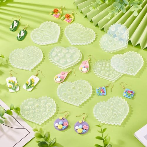 10 st Flower Polymer Clay Molds Heart Shape Nail Art Ornament Siliconen mallen Hars Casting Molds voor Epoxy UV Hars sieraden maken