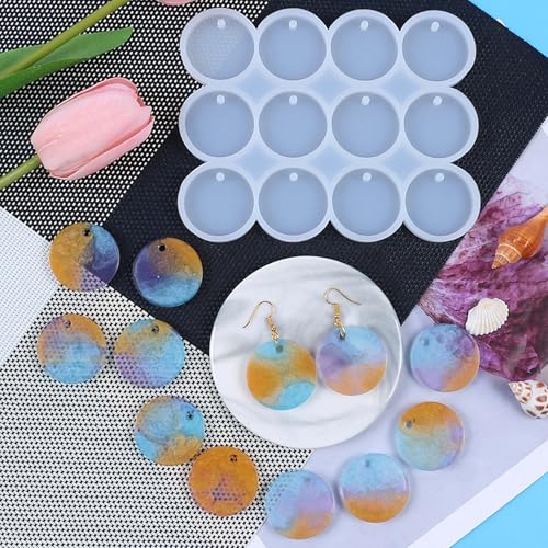12 Grotten Ronde Siliconen vormen, Epoxy Resin Keychain, Sieraden hangers, DIY Set, Epoxy Hars vormen, Siliconen met gat, zacht wasbaar, Epoxy Resin voor Kettingen, Oorbellen 4