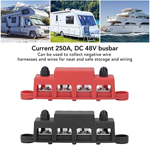 2 st Power Distributie Blok M8 Schroef 4 Terminal Terminal Terminal Block Bus Bar DC 48V 250A met messing Board voor autoboot 4