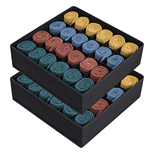 2 Stuks Opbergboxen voor Sokken en Ondergoed, 24 Cellen Opvouwbare Dozen (Opvouwbare Doos, Lade Dividers, Lade Organizer Fabric Boxen voor het houden van Sokken (Zwart)