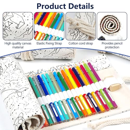 36 Holes Canvas Pen Roller, 2 stuks Pen Roller, Canvas Potlood Wrap, Constellation Pattern, Potlood Wrap Potlood Case Roll, voor kunstenaars, Schilderen, Schetsen, Studenten 3