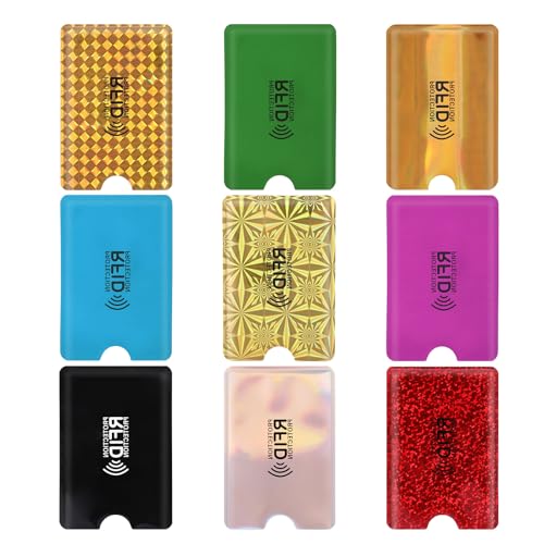 9 Pack RFID-blokkades, 9 kleuren RFID-blokkering, creditcardcase, RFID Kaarthouder Portemonnee Identiteitsdiefstal bescherming Preventie voor vrouwen en, Multicolour, Minimalistisch met gekleurde