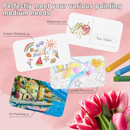 50 Vellen Aquarel ansichtkaarten, 100% Katoen 100 x 18 cm Blanco afgeronde hoeken Aquarelpapier Postkaarten Raw for Mailing Art Painting Drawing, 150lbs/300g/m2 4