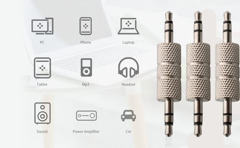 20st jack plug 3.5mm stereo, 3,5mm stekker om audio adapter, zilver, 3,5mm stereo jack aan 3,5mm stereo jack adapter, 1/8 inch audio koppeling plug 3