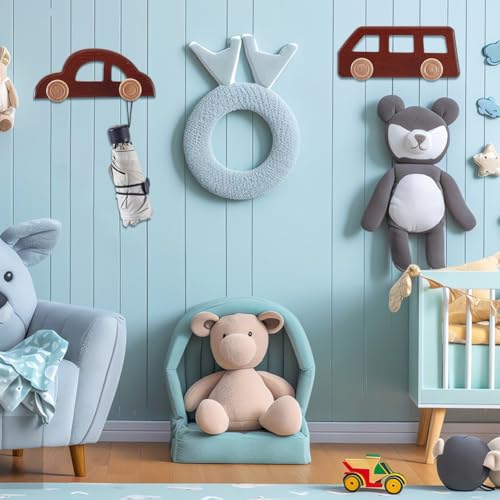 3Stuks 3 Styles Houten wand kleren houder, Dichtheidsbord auto vormgegeven Coat Rack Heavy Duty voor badkamer slaapkamer deur entree decoratie hangen jassen hoeden tassen handdoeken sleutels 4