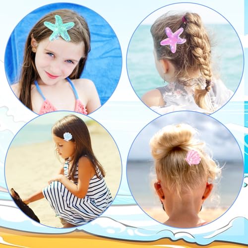Verpakking van 6 zeesterren Shell Hair Accessoires, Glitter Sequins Hair Clips Headgear, Star Pearl Headwear Hair Clip Accessoires Sequins Hairpins voor vrouwen en meisjes 5