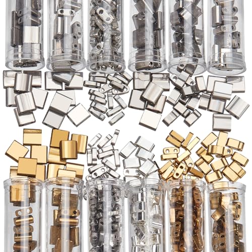 468 stuks 3 maten glas zaad kralen, 2-hole 3 kleuren 1/4 & halve Tila kralen 5x5mm/5x2mm/5×1mm voor sieraden maken