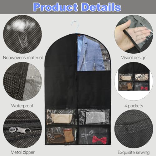 Pakzak voor jongens en mannen, Grote capaciteit Zichtbare Window Black Suit Carrier, ademend, stofdichte tassen voor Jacket Shirt 4