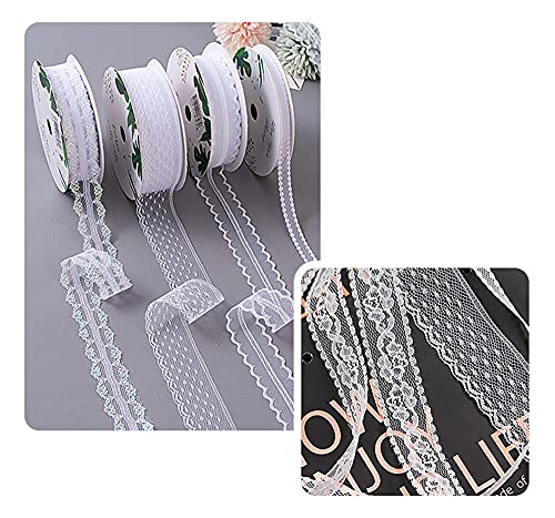 Lace Ribbon White Vintage Lace Rand Gift Ribbon Lace Ribbon Lace Board White Lace Edge voor het naaien van ambachten voor de bruiloft Kerstcadeaus Home Decoratie Tabeldecoratie,1,5cmX20Yard 4