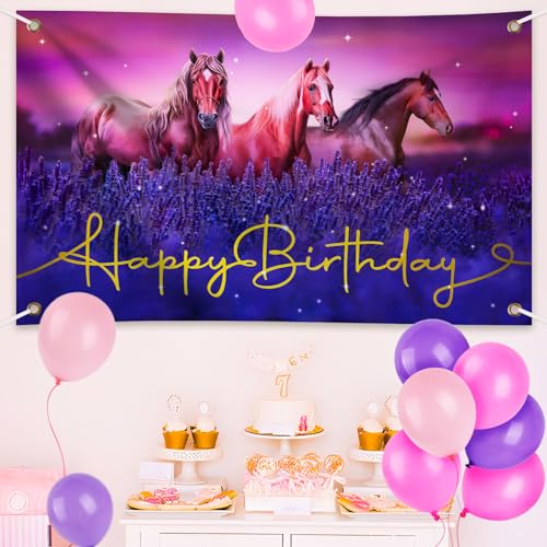 Verjaardagsdecoratie Meisjes Garland gelukkig verjaardag Banner foto achtergrond paard 12 stukken ballonnen Pink Banner verjaardag feest decoratie 4