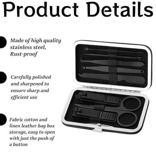 Manicure Set van 8 Nagelverzorging Set roestvrij staal Manicure Nagel set met lederen tas Nagel schaar Set voor Manicure wenkbrauw correctie oor Wax Removal Unisex Zwart 3