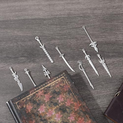 20 st Antieke zwaarden bladwijzers, metalen vintage mes, hanger, zwaard, bladwijzer, zilveren sleutelhanger, Mini oude mes accessoires, geschenken voor boekliefhebbers, DIY