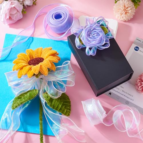 3 Rolls Polyester Iridescent Fishtail Ribbon Glittering Chiffon Libbons voor bruiloft Bouquet Wrap Bows Kramen Decoratie DIY Crafts,9m(9m/Roll 4