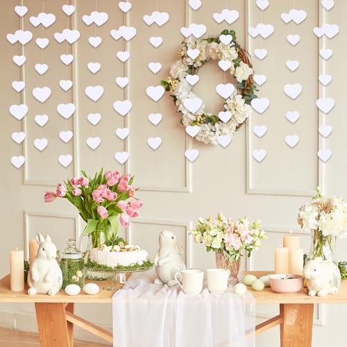 52Ft White Heart Garland, Valentijnsdag feest decoraties bruiloft hangende decoratie Tinsel Streamer Banner voor verjaardag bruidsdouche engagement bachelorette galentines